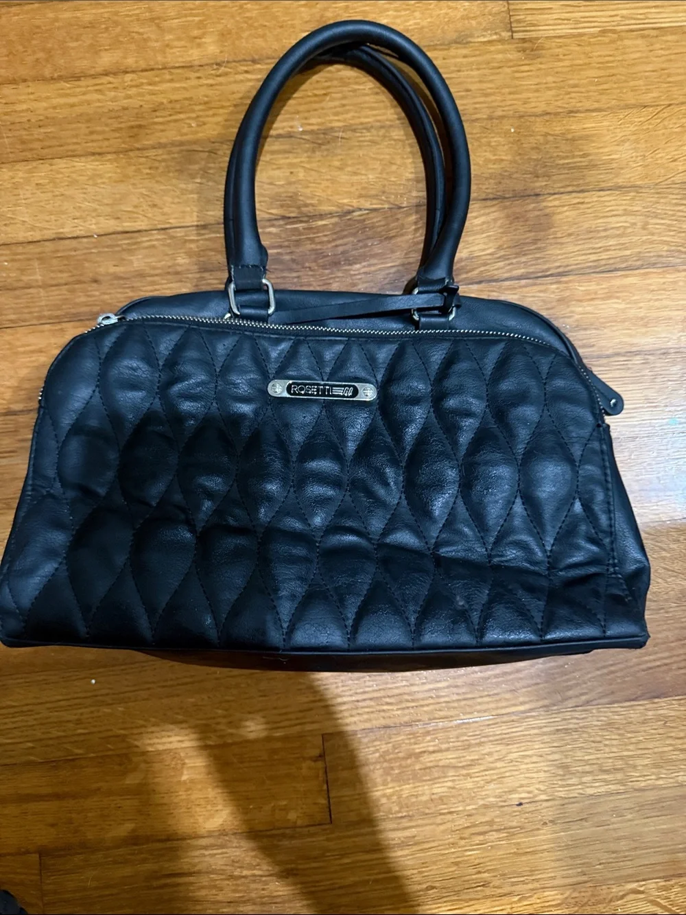 Rosetti Black Quilted Faux-Leather Satchel with Top Handles